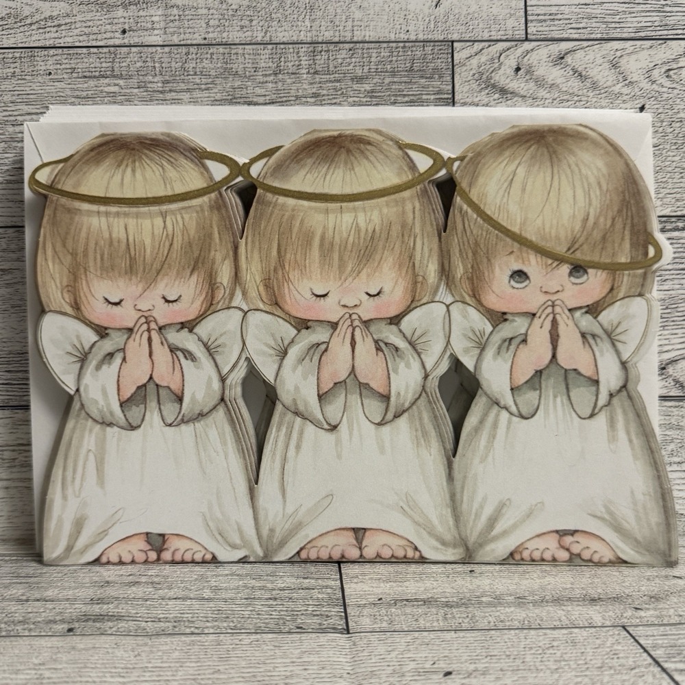 12 New Vintage 3 Angels Cutout Christmas Greeting‎ Cards Holidays +Envelopes